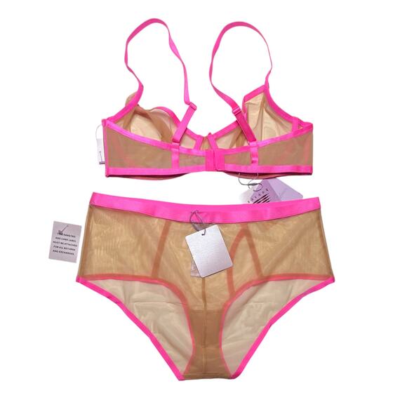 Savage X Fenty Neon Night Unlined Demi Bra Pout Pink and Boyshort Panty Set 36C - Picture 2 of 4